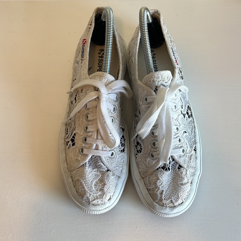 Superga 2750 White Macrame Lace Up Sneakers Size 9 - Picture 3 of 9